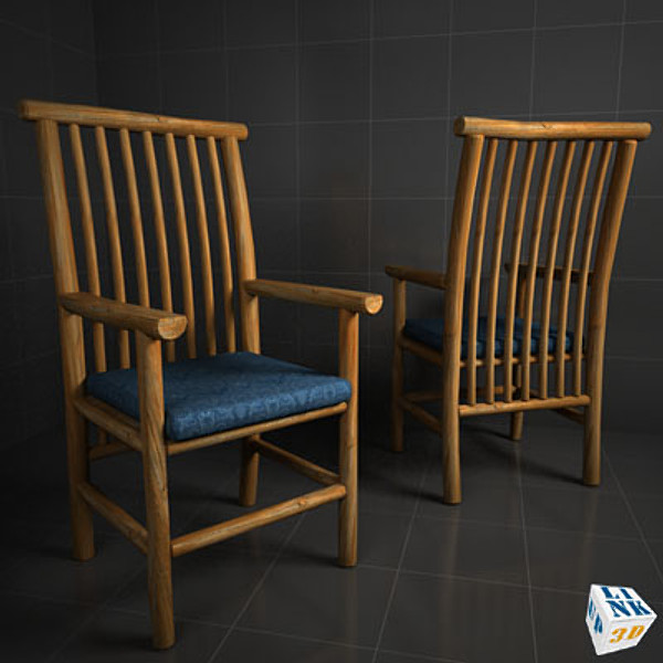 wood chair adirondack 3d model - Rustic Adirondack Wood Chair by upLink3d